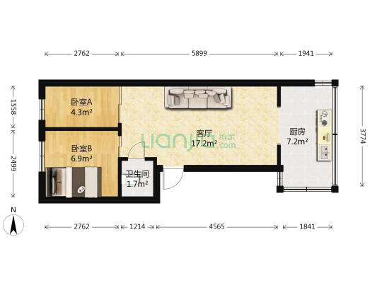 新闻路199/201/203号 2室1厅1卫 43平方