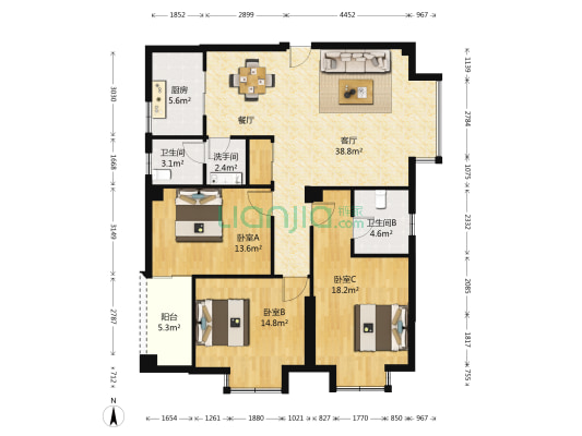 武夷嘉园 3室1厅3卫 132平方