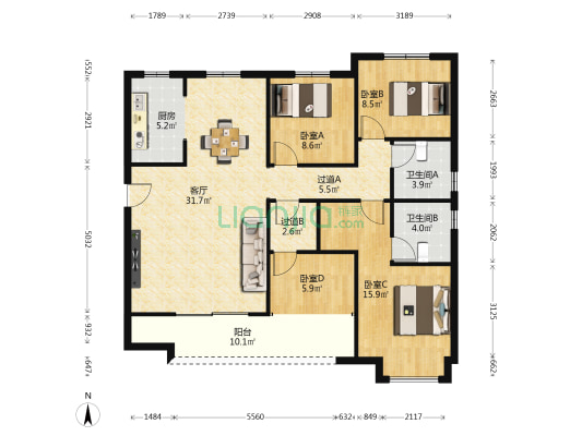 中粮观澜祥云 4室1厅2卫 135平方