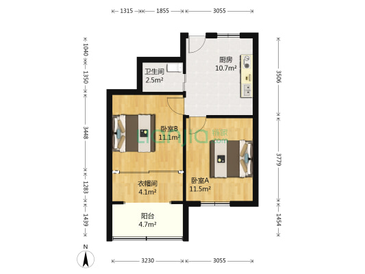 朝霞大楼 2室0厅1卫 55平方
