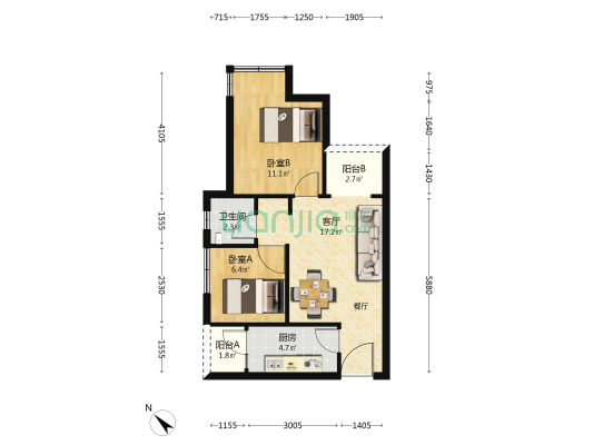 岷华苑 2室1厅1卫 65平方