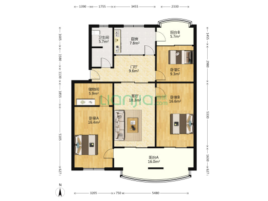 新加坡商业街 3室1厅1卫 129平方
