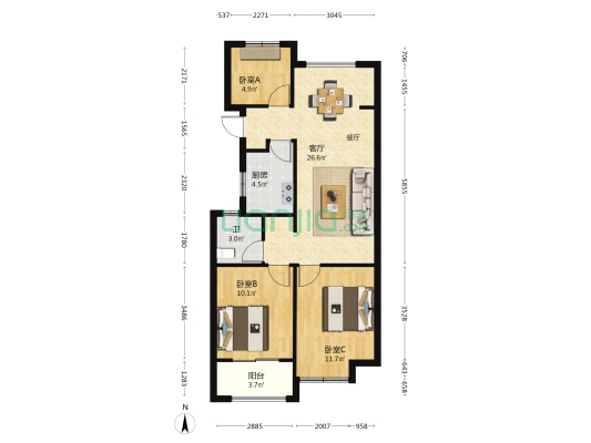 建总领筑 3室1厅1卫 79平方