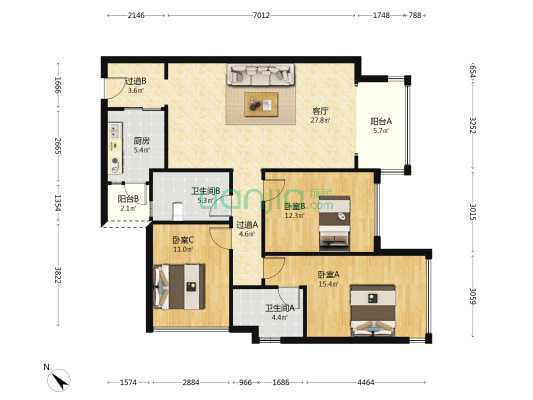 嘉祥瑞庭熙岸 3室1厅2卫 115平方