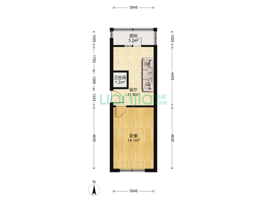 轻工宿舍 1室1厅1卫 38平方