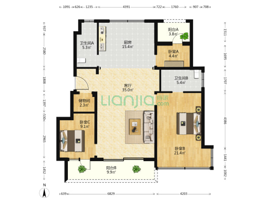万科府前壹号 3室1厅2卫 130平方