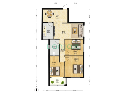 南宁市航道管理局大院 3室2厅1卫 108平方
