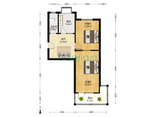 电大街66-46号 2室1厅1卫 62平方