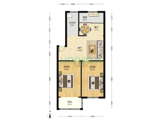 东门新村 2室2厅1卫 87平方