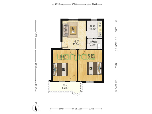地质工程公司桂山路5号单位宿舍 2室1厅1卫 63平方