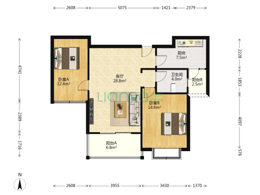 金轮翡翠名园 2室1厅1卫 95平方