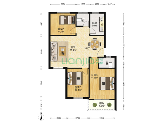 前埔北区二里 3室1厅2卫 91平方