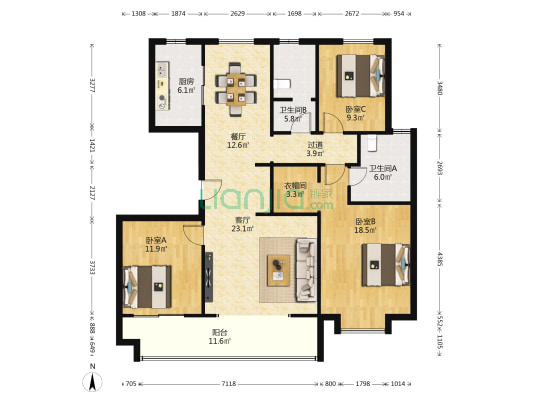 科为瑞府 3室2厅2卫 138平方