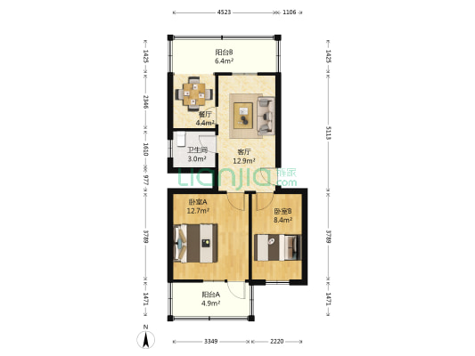 欣乐新村(北区) 2室2厅1卫 70平方