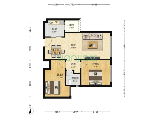 和裕晶河湾 2室1厅1卫 76平方