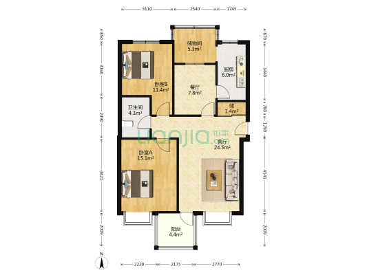 城市艺墅 2室2厅1卫 101平方