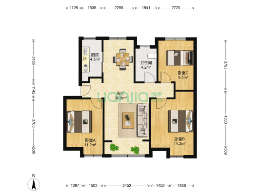 中海华山珑城 3室1厅1卫 104平方