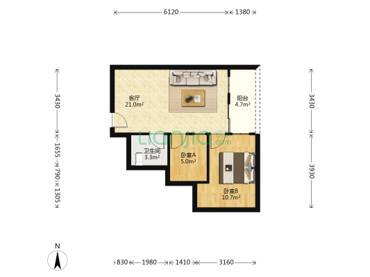 敦和商务公寓 2室1厅1卫 57平方