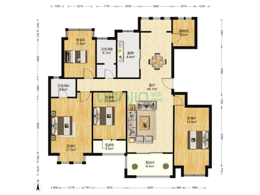 锦绣淮苑 4室1厅2卫 168平方