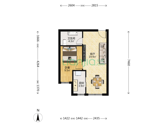 房地远洋悦山水 1室1厅1卫 56平方