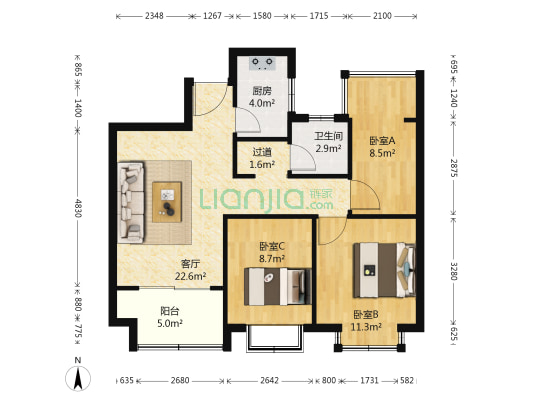 尚泽琪瑞康郡 3室1厅1卫 88平方