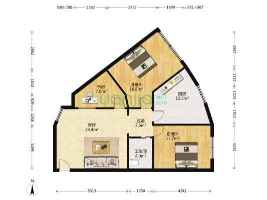 复兴东街 3室1厅1卫 103平方
