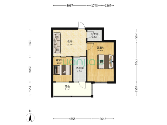 轴承厂家属院(东柳东街) 2室1厅2卫 58平方