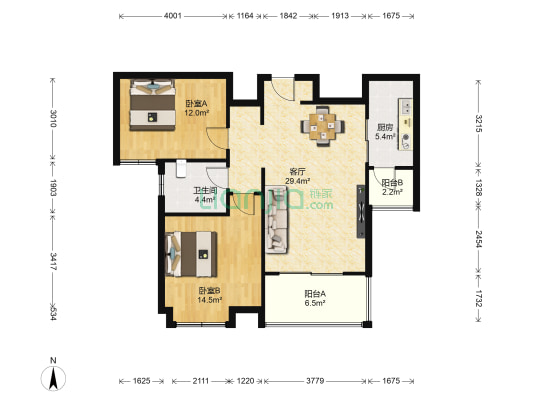 海悦花园五区 2室1厅1卫 84平方