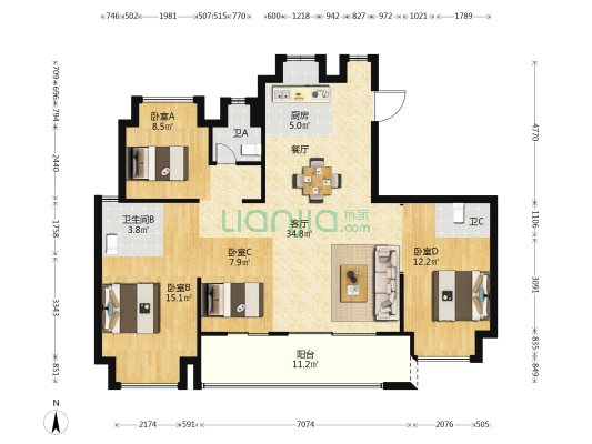 建发璟云 4室1厅3卫 128平方