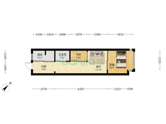 金龙大厦 2室1厅1卫 34平方