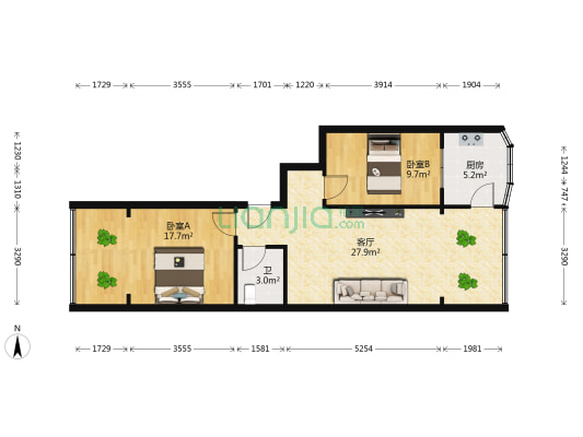 嘉禾园小区 2室1厅1卫 89平方