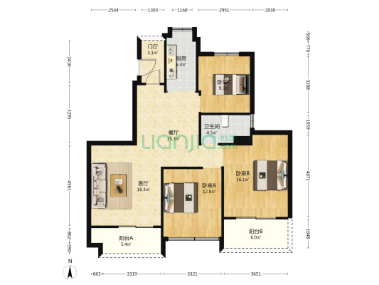 恒大翡翠华庭 3室2厅1卫 110平方