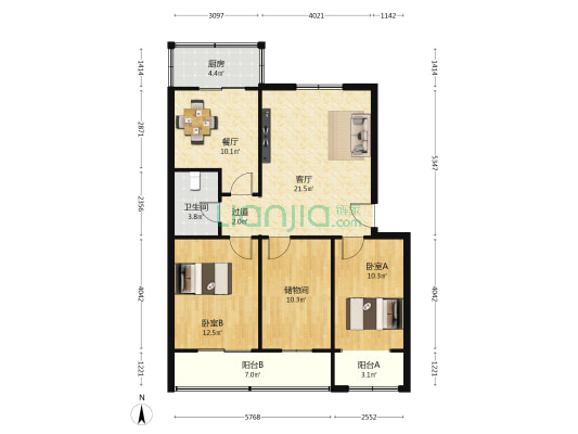 世纪大厦小区 2室2厅1卫 106平方