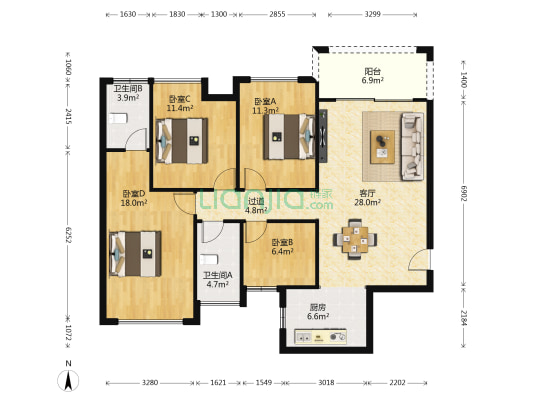 龙光普罗旺斯 4室1厅2卫 119平方