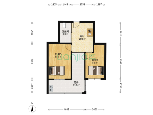 公交红旗小区南区 2室1厅1卫 64平方