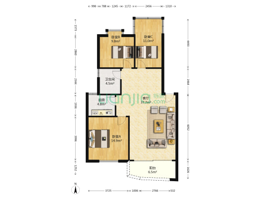 祥盛·观景铭苑 3室1厅1卫 102平方