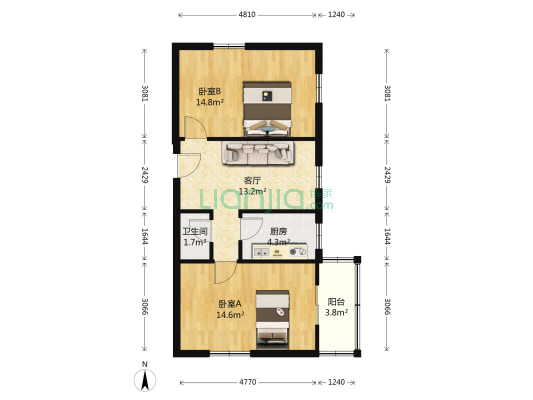 庐山里 2室1厅1卫 74平方