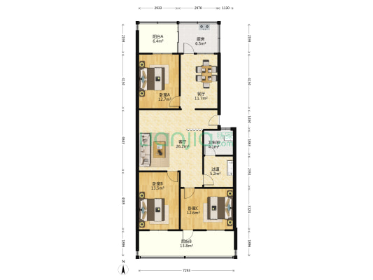 纬五路63号院 3室2厅1卫 124平方