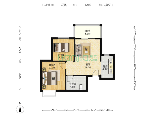 高科麓湾国际社区三期 2室1厅1卫 73平方