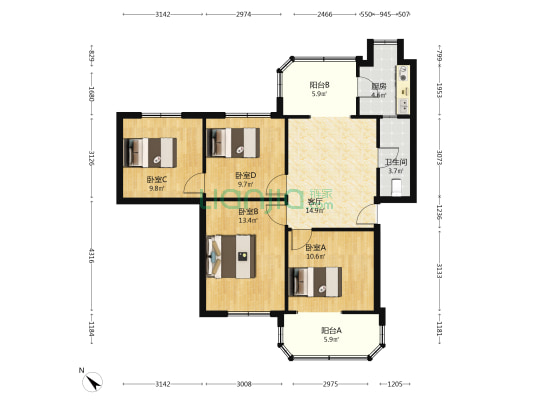 慧心苑 4室1厅1卫 83平方