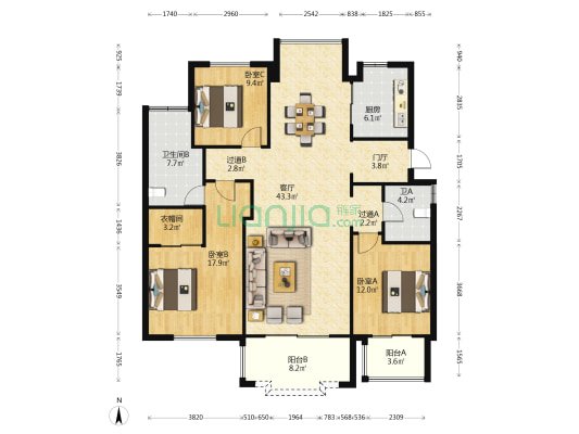 理想康城一品花苑 3室1厅2卫 162平方