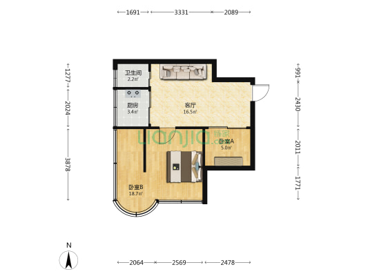 竹山路268号 2室1厅1卫 42平方