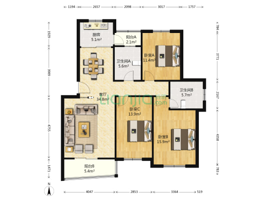 雍景湾东苑 3室1厅2卫 118平方