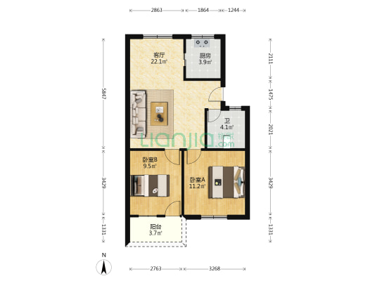五五二台家苑 2室1厅1卫 67平方