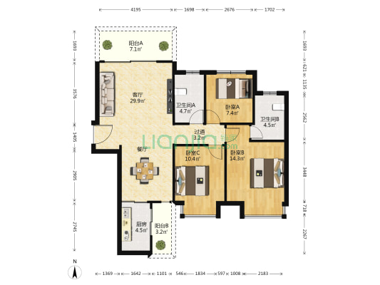 云星钱隆首府E地块 3室1厅2卫 112平方