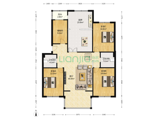 金穗花园 3室1厅2卫 162平方