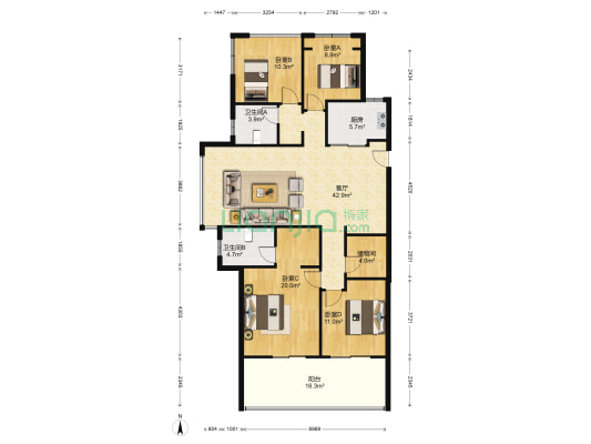 天阳尚景国际二期 4室1厅2卫 129平方