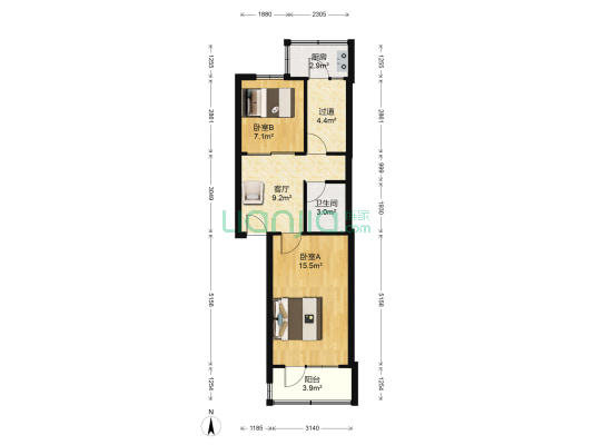 晋龙捷泰汽运宿舍 2室1厅1卫 60平方