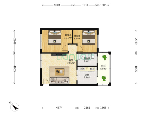 幸福小区 2室1厅1卫 68平方