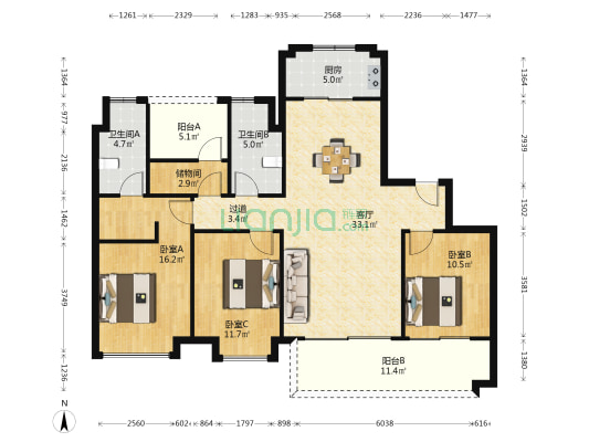 华润置地·瑞府 3室1厅2卫 141平方